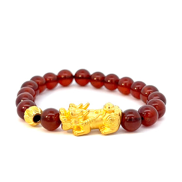 24K PIXIU BROWN BEAD CHARM BRACELET